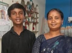 A mother standing with her teenage son